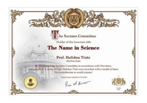 Prof Halidou TINTO has been given the title "𝗧𝗵𝗲 𝗡𝗮𝗺𝗲 𝗶𝗻 𝗦𝗰𝗶𝗲𝗻𝗰𝗲" in the field of scientific researches by the Academic Union based Oxford in the UK - 2021.